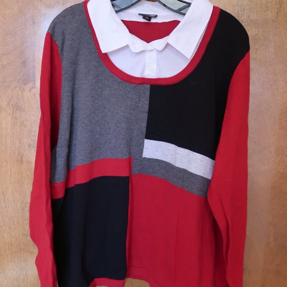 East 5th Woman Long-Sleeve Pullover Sweater with 2-1 Shirt Collar in Size 3X - Picture 3 of 9